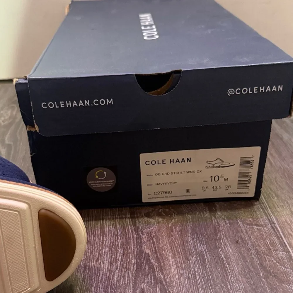 Cole Haan OG Grand Stitchlite Wing Ox 11M Navy Ivory Knit Oxford C27960